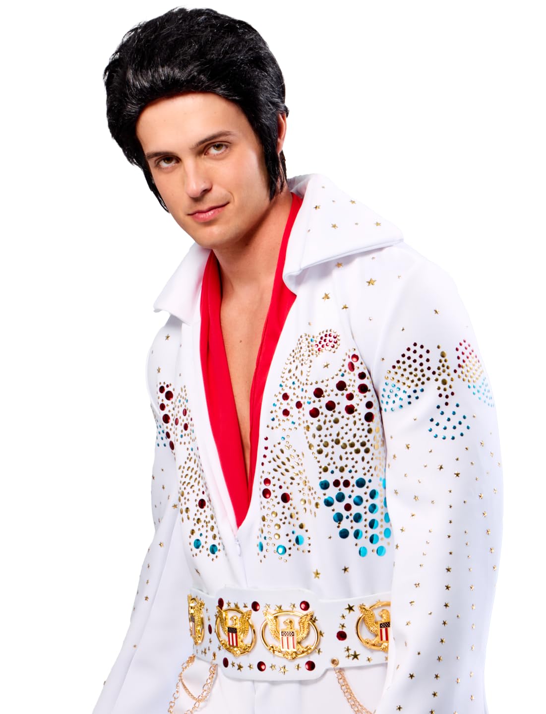 Elvis Presley wig for adults: black pompadour costume wig with sideburns