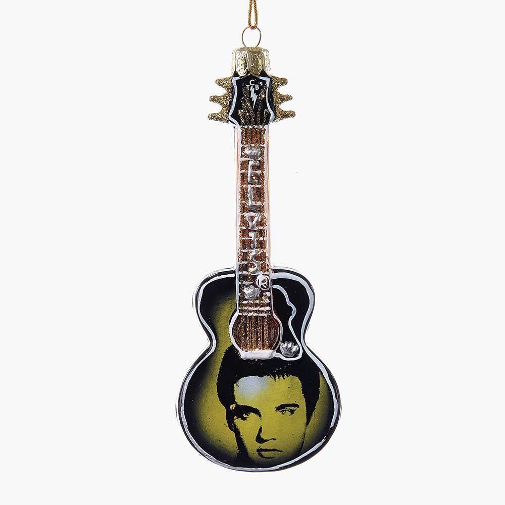 Kurt Adler 5-Inch Glass Elvis Printed Image Guitar Ornament - image 2