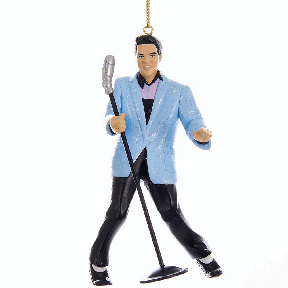 Elvis Blue Suit Hound Dog Elvis with Microphone Ornament