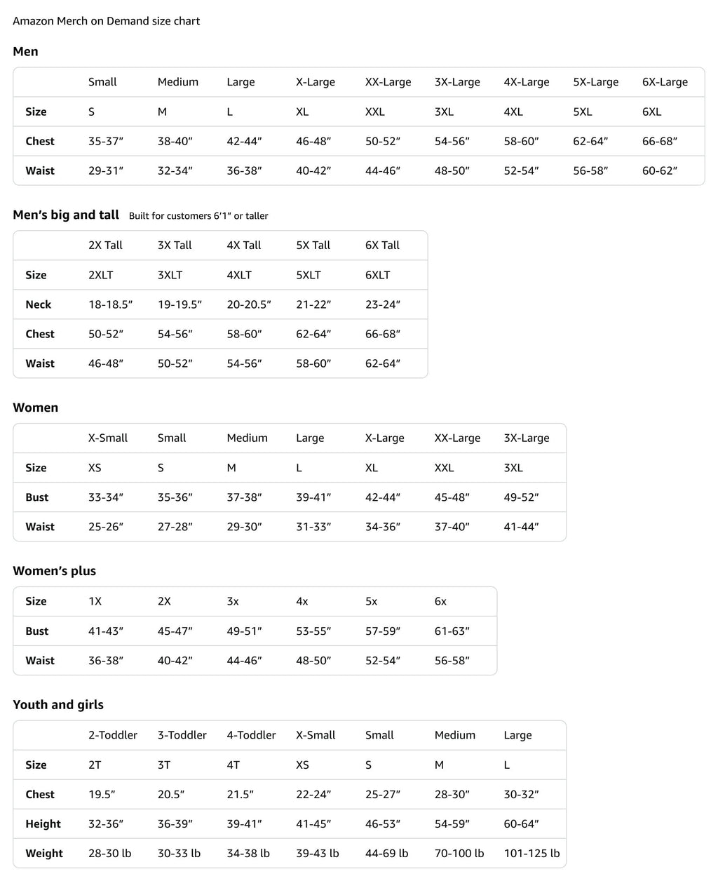 Size chart