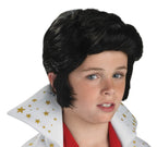Kids' Elvis Presley costume wig: black pompadour wig with thick sideburns