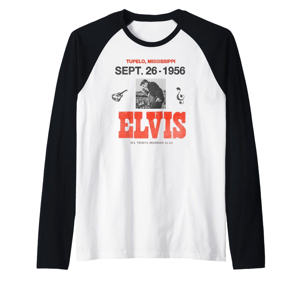 Elvis Presley Official 1956 Mississippi Concert Raglan Baseball Tee