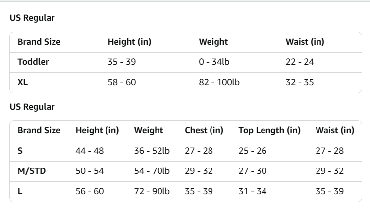 Size chart