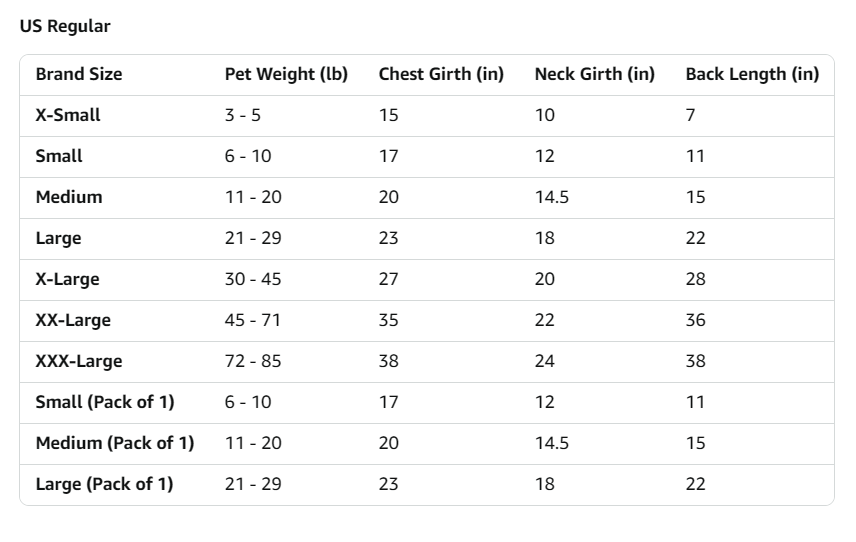 Size chart