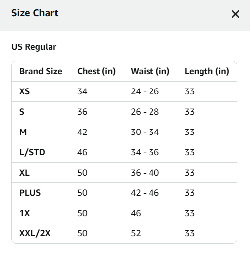 Size chart