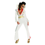 Rubies Women's Elvis Presley Costume, full-length white jumpsuit with studded belt and red-lined collar